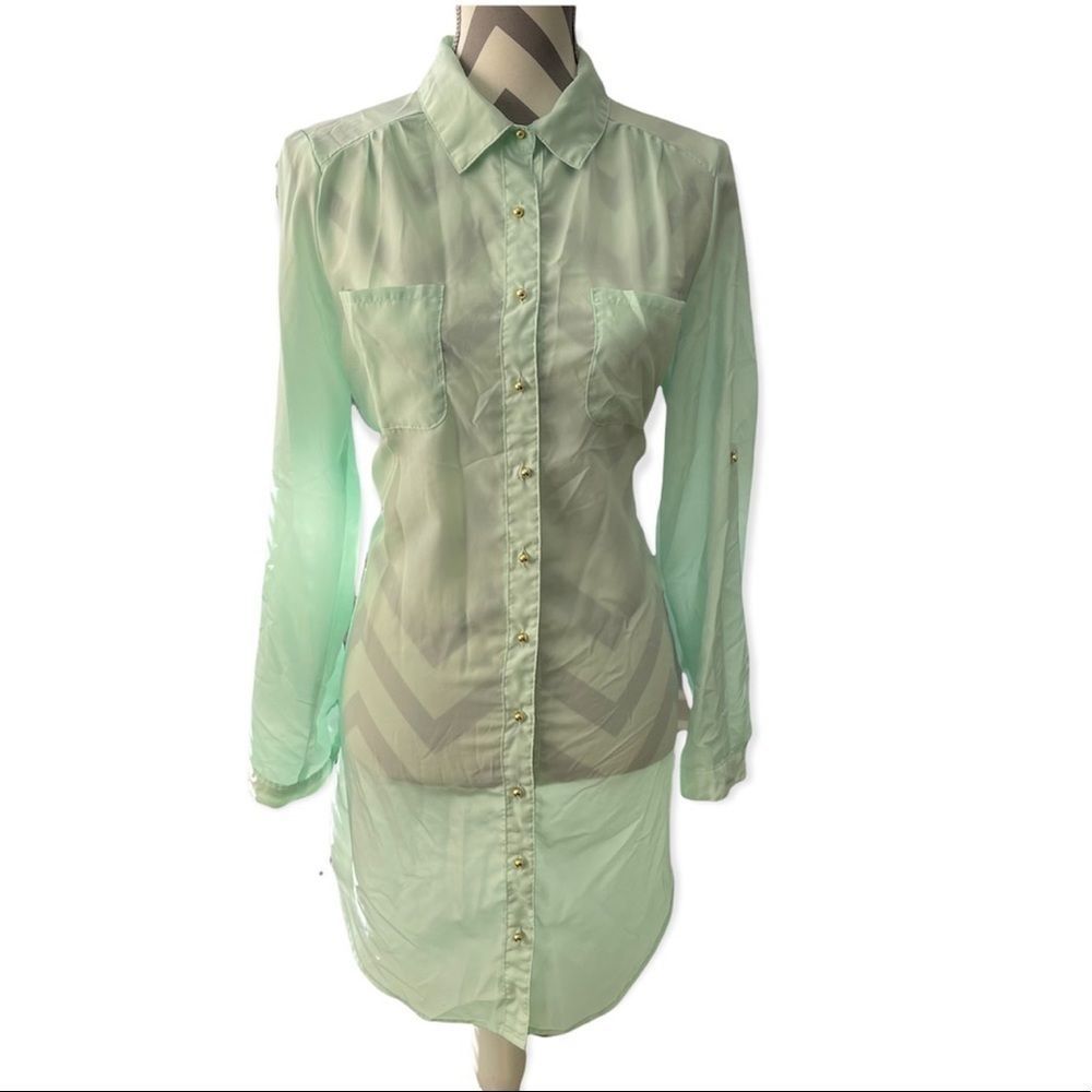 Mint Green Button Down Blouse - image 1